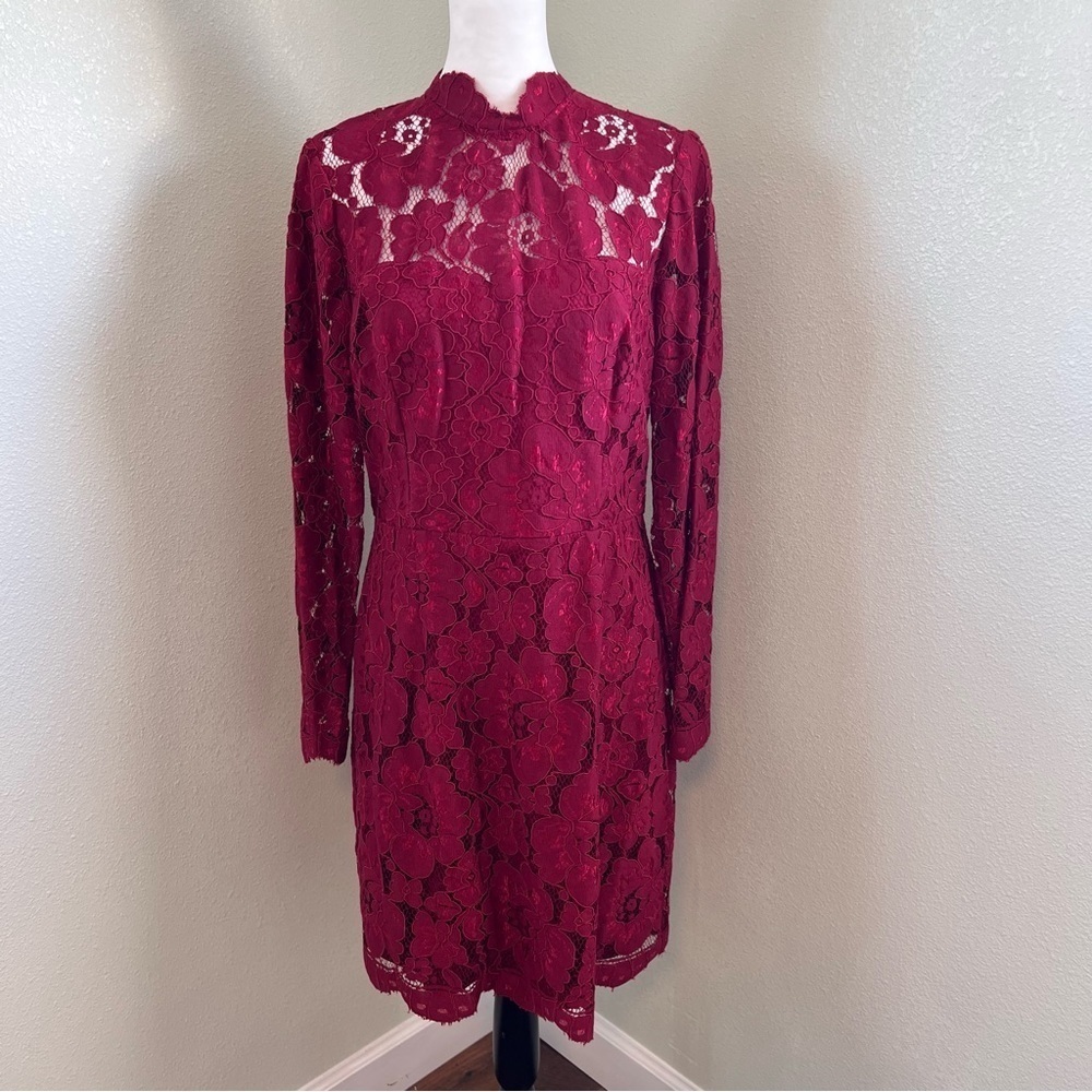Betsey Johnson Size 12 Red Lace Mock Neck Cocktail Party Dress